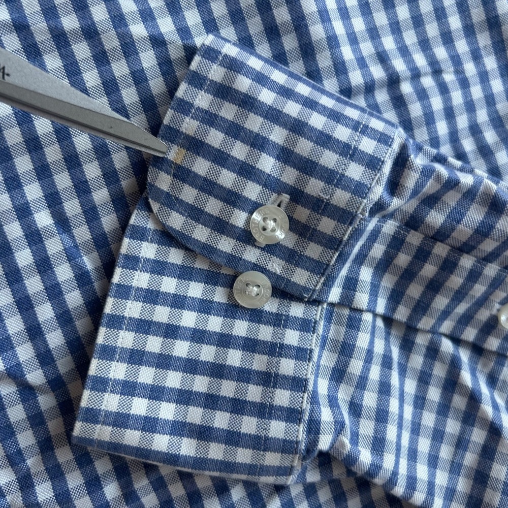 Brooks Brothers Button Down Shirt Mens XL Blue Gingham Regent Cotton Logo Preppy - Picture 9 of 9